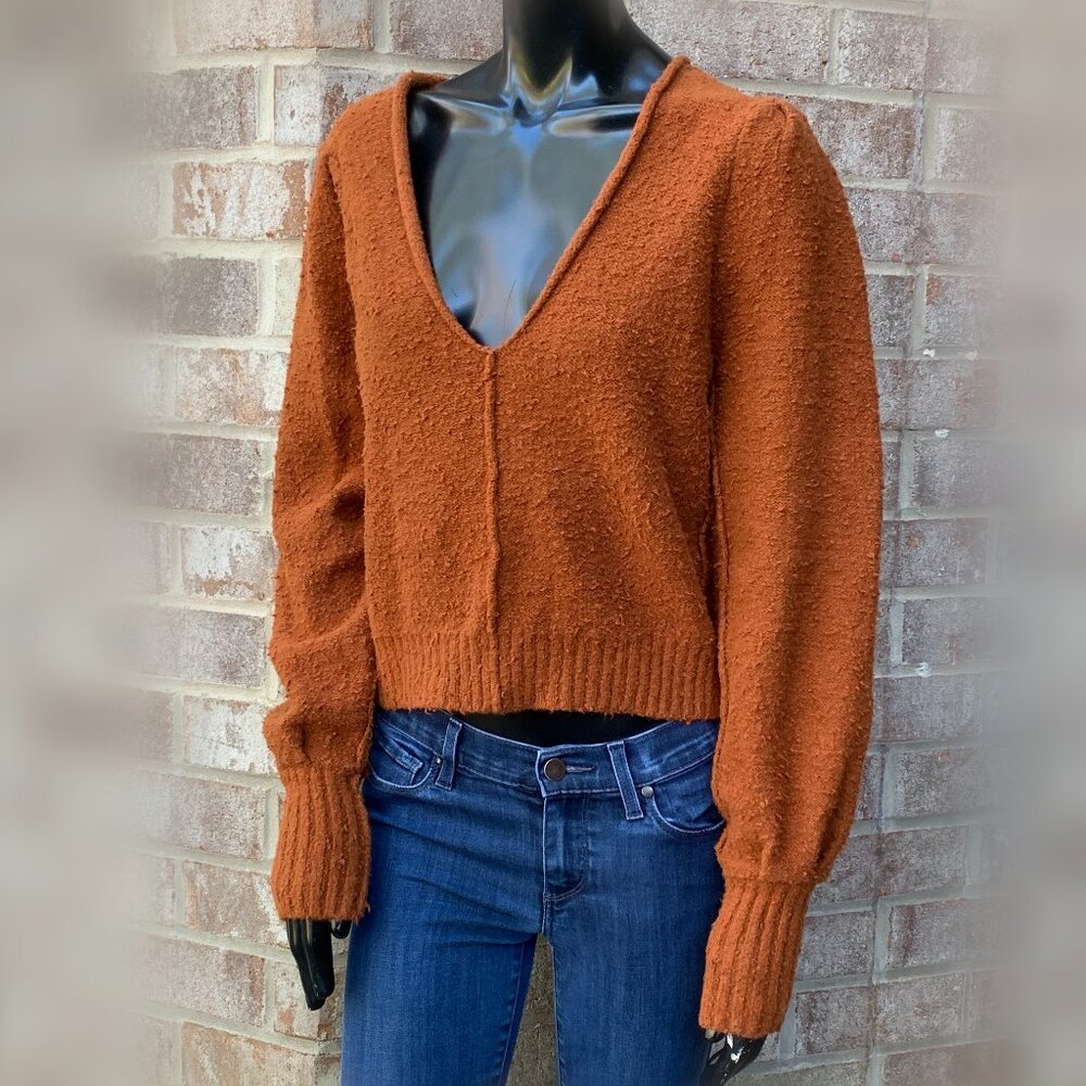 Free People Burnt Orange Long Sleeve V-Neck Sweater SzXS - Picture 2 of 15